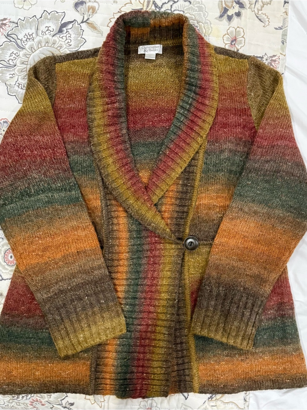 Christopher & Banks Women's Shawl Collar Stripe Cardigan Sweater - Multicolor